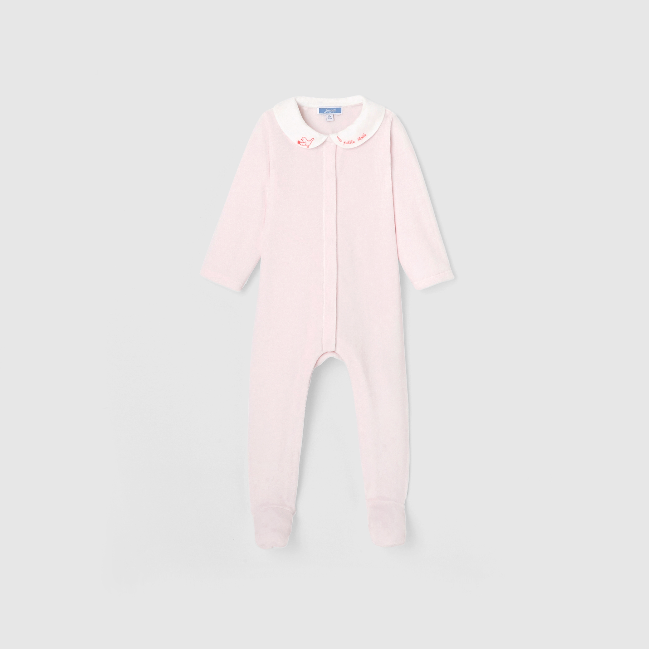 Baby girl footed pajamas with embroidered collar