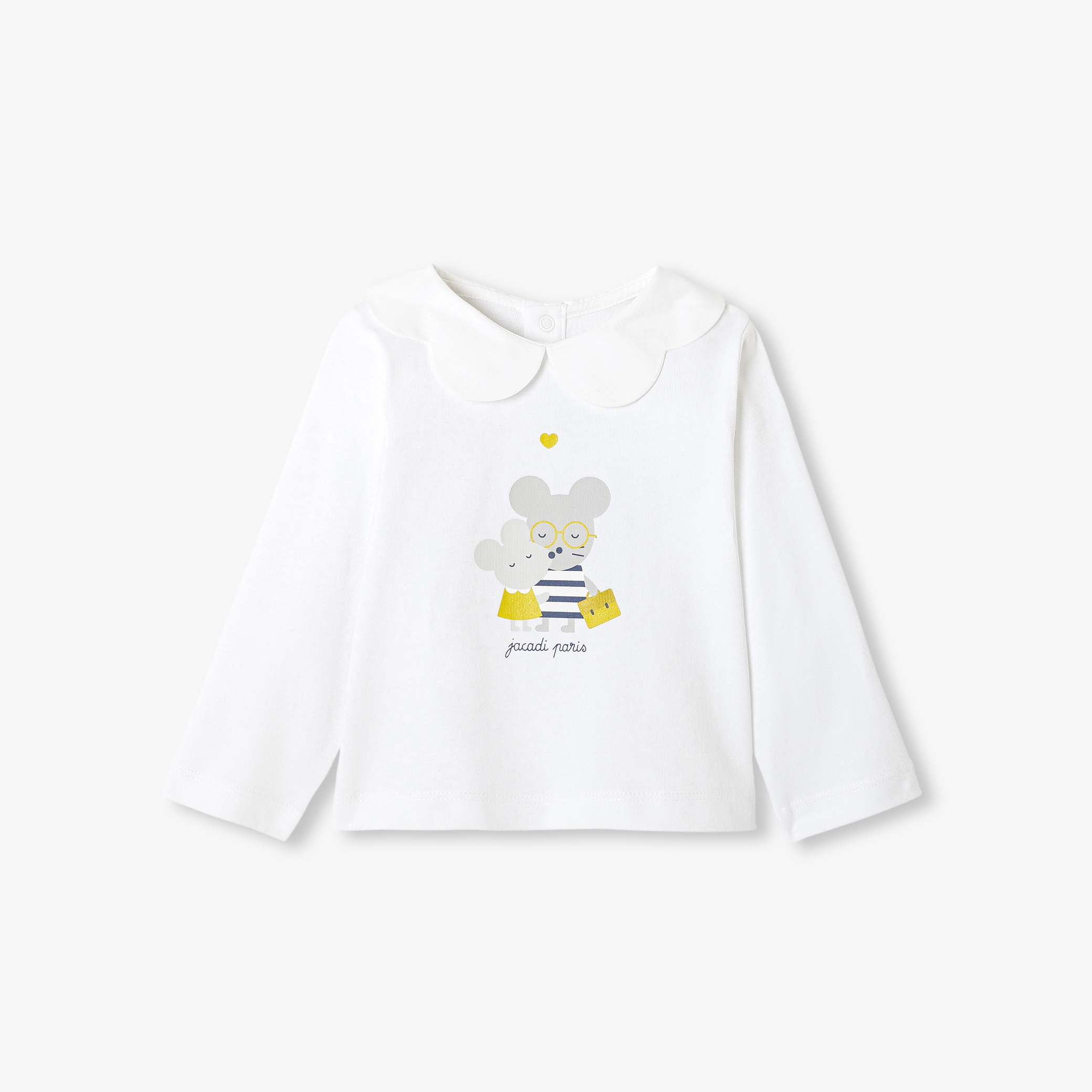 Tricou cu mânecă ungă si guler festonat