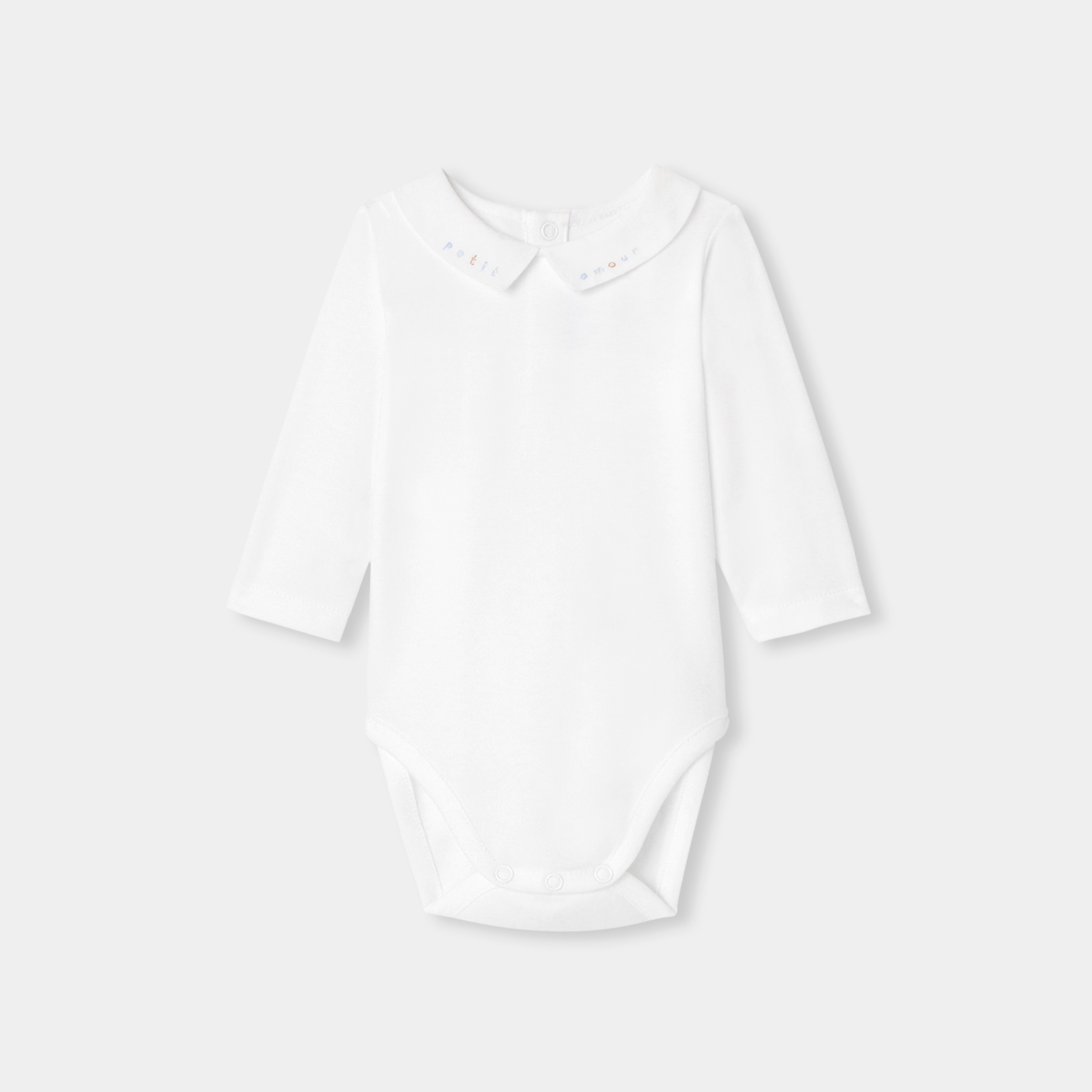 Body alb cu guler brodat pentru baieti din bumbac organic