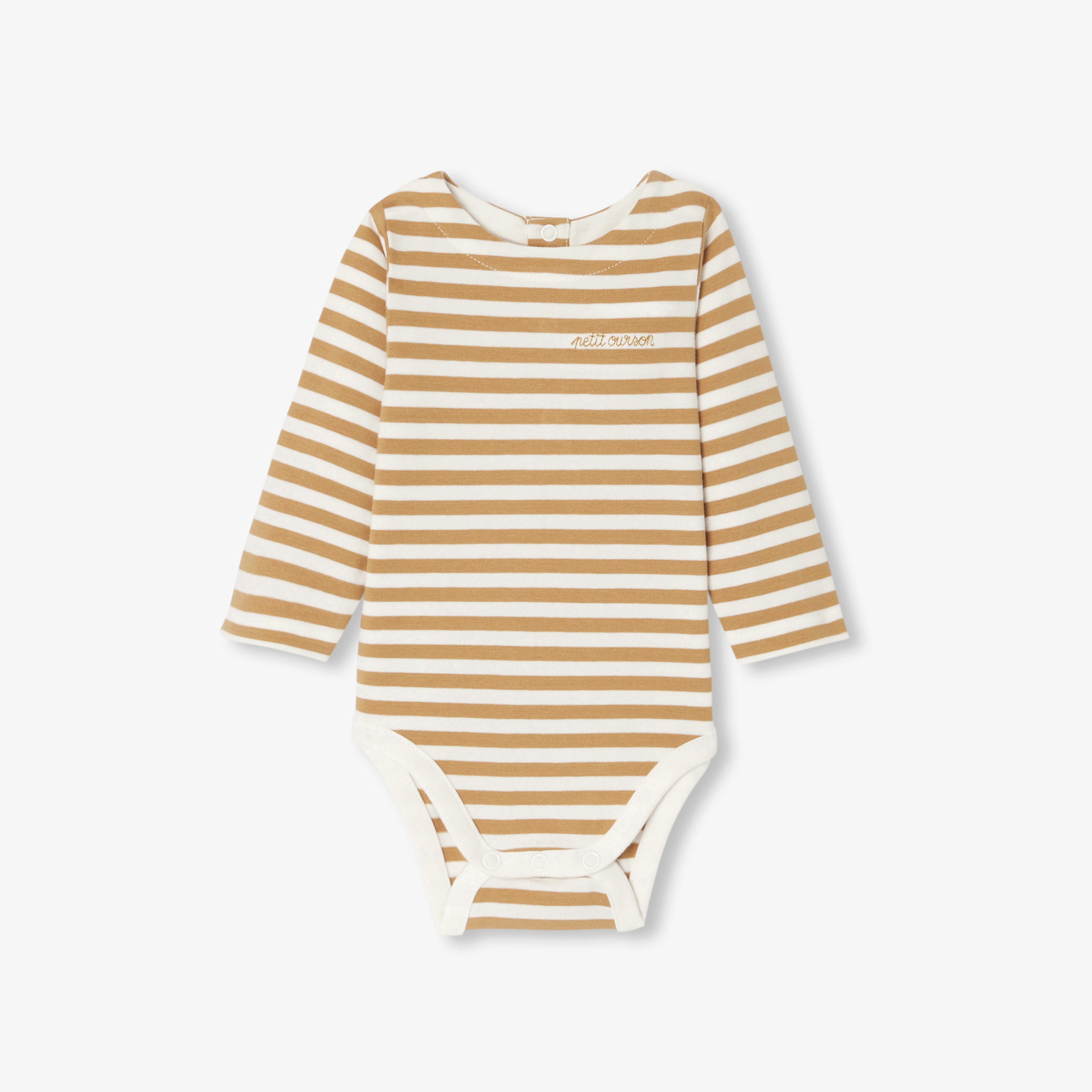 Body cu dungi caramel pentru bebelusi din bumbac organic