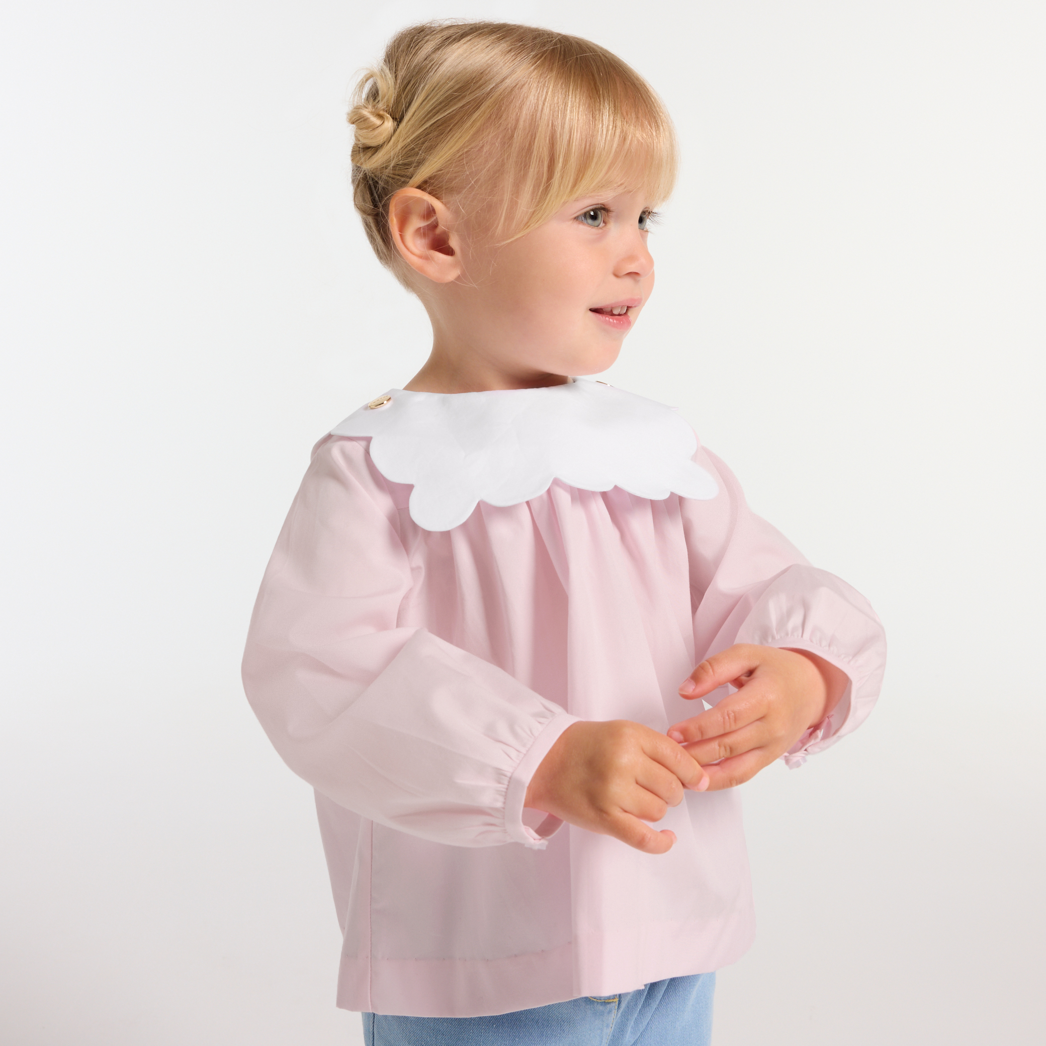 Bluza roz din bumbac organic cu guler petale pentru fetite