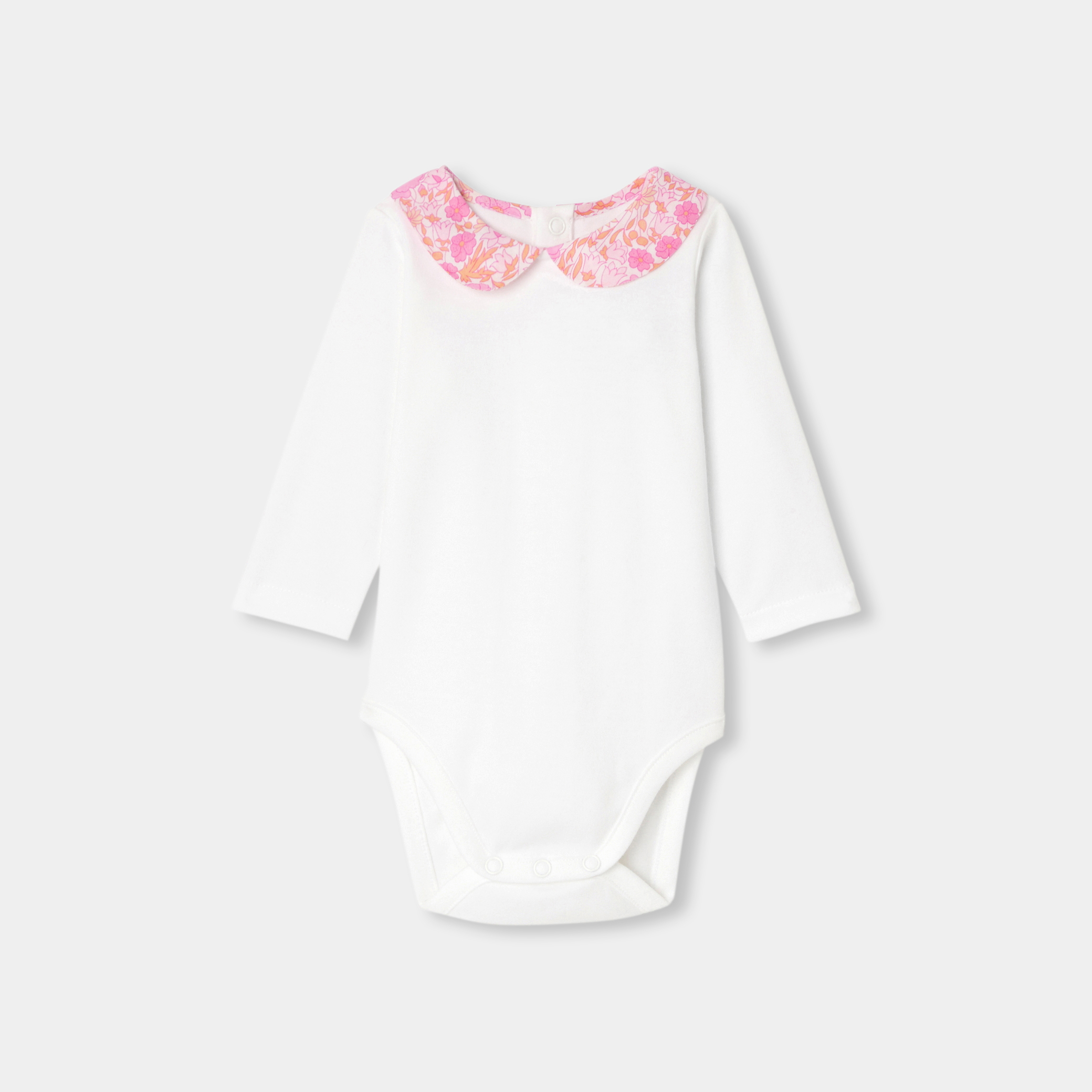 Body alb fetite cu guler Liberty din bumbac organic