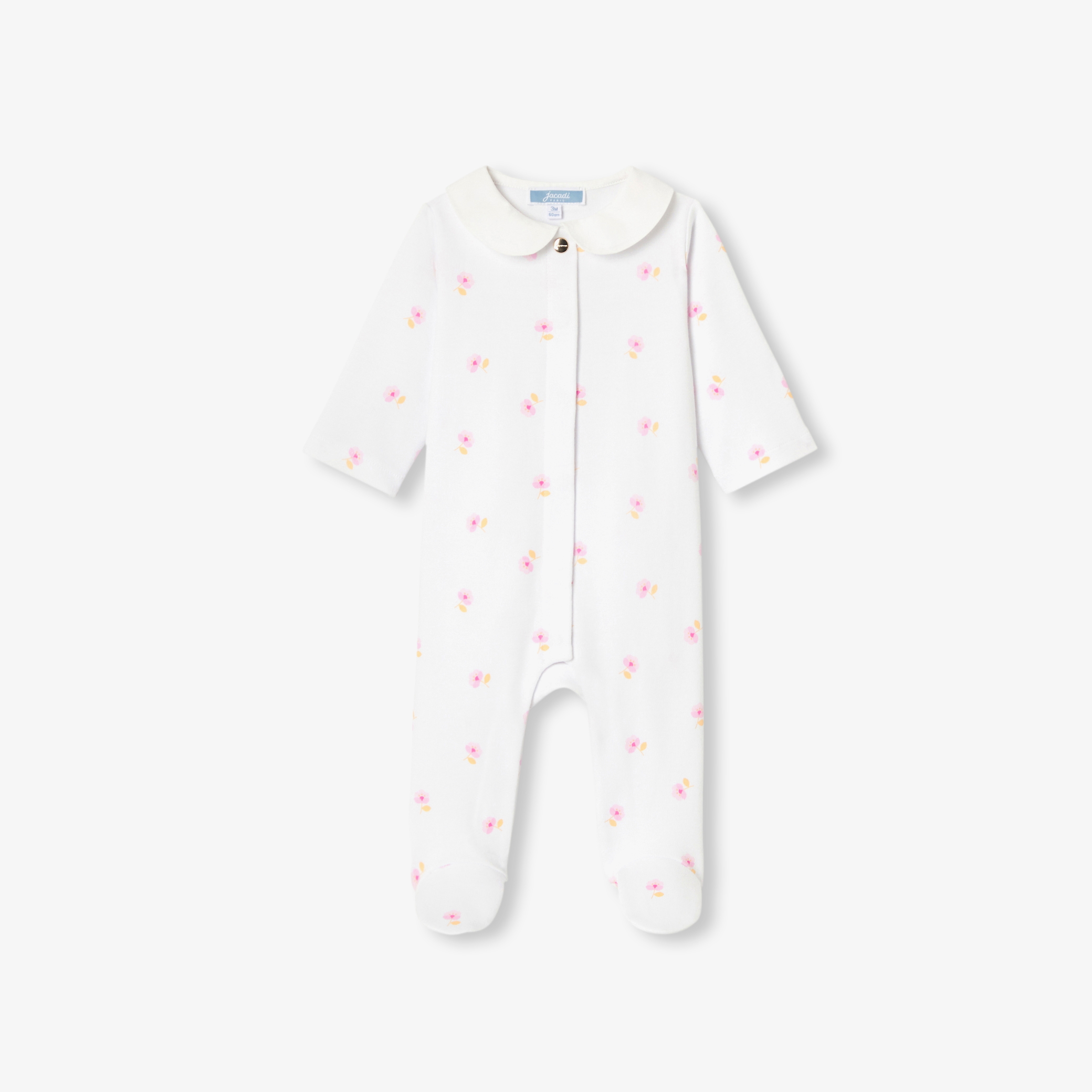 Pijama din bumbac organic pentru bebelusi cu guler alb si imprimeu floral