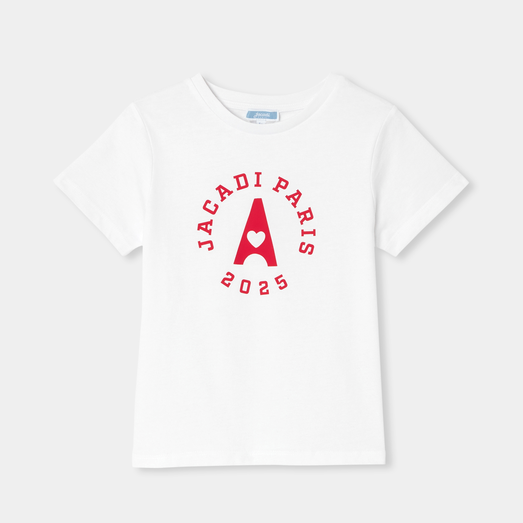 Tricou alb pentru fete din bumbac organic cu imprimeu Tour Eiffel