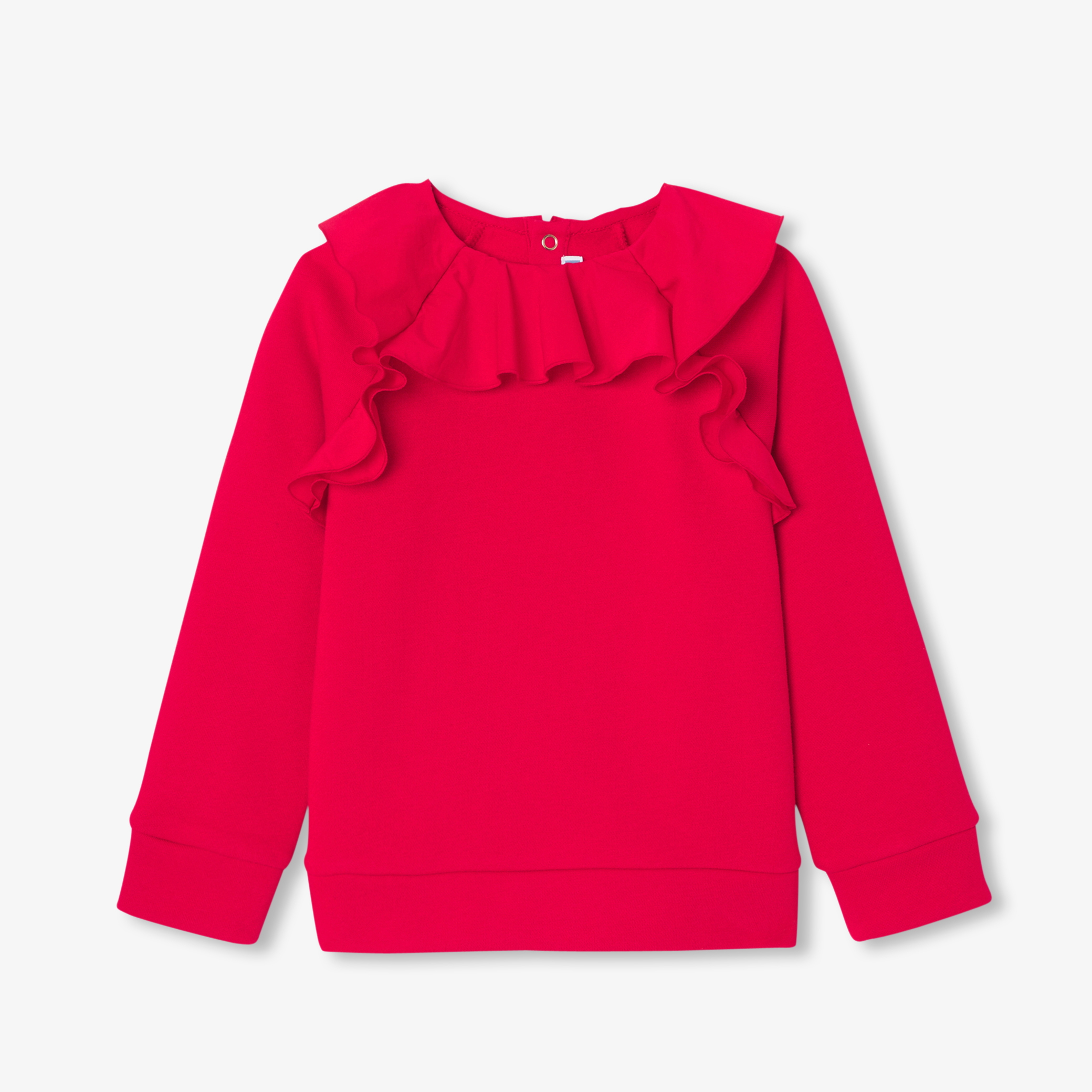 Hanorac rosu pentru fete din bumbac organic cu volane din poplin