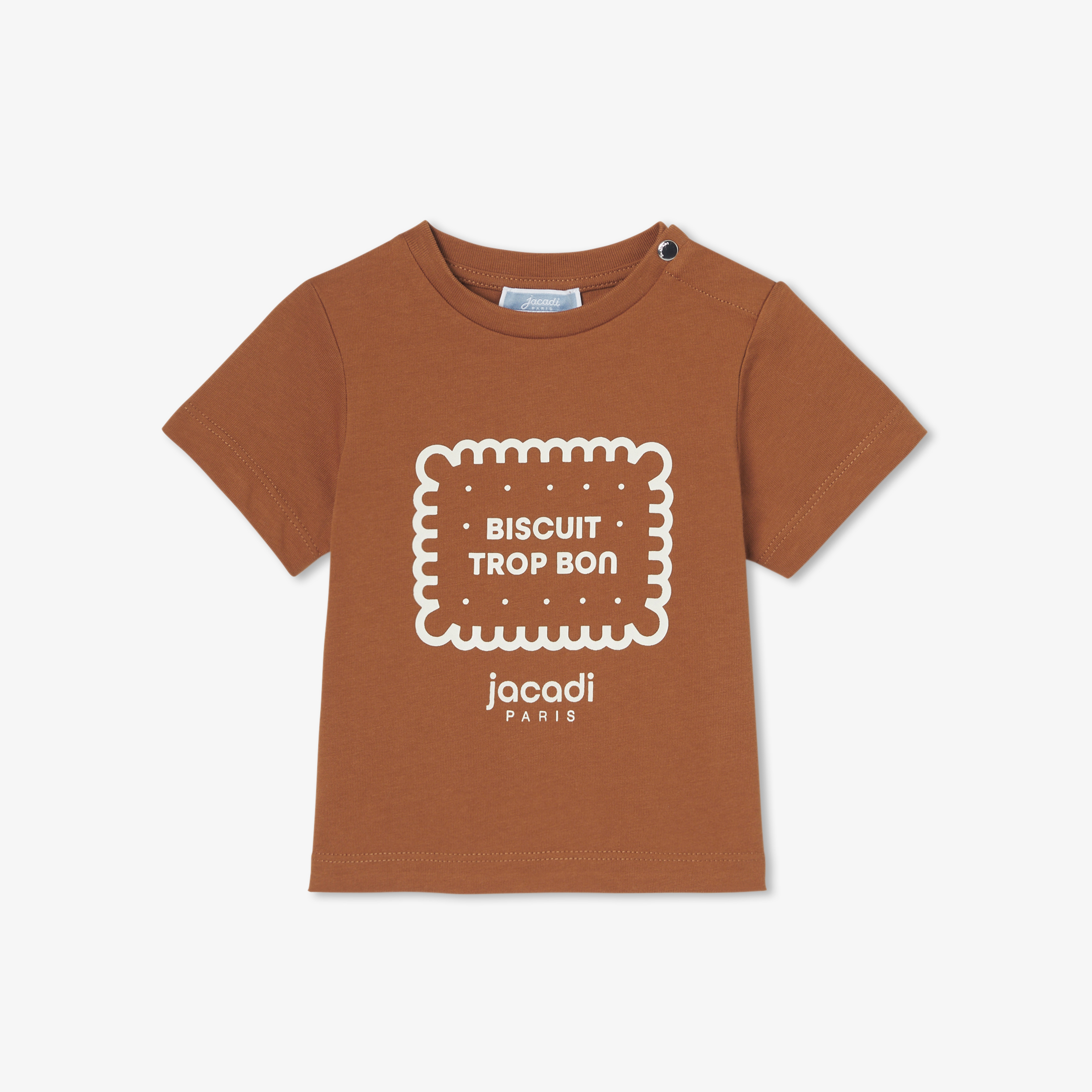 Tricou din bumbac pentru baieti cu imprimeu biscuit si mesaj BISCUIT TROP BON