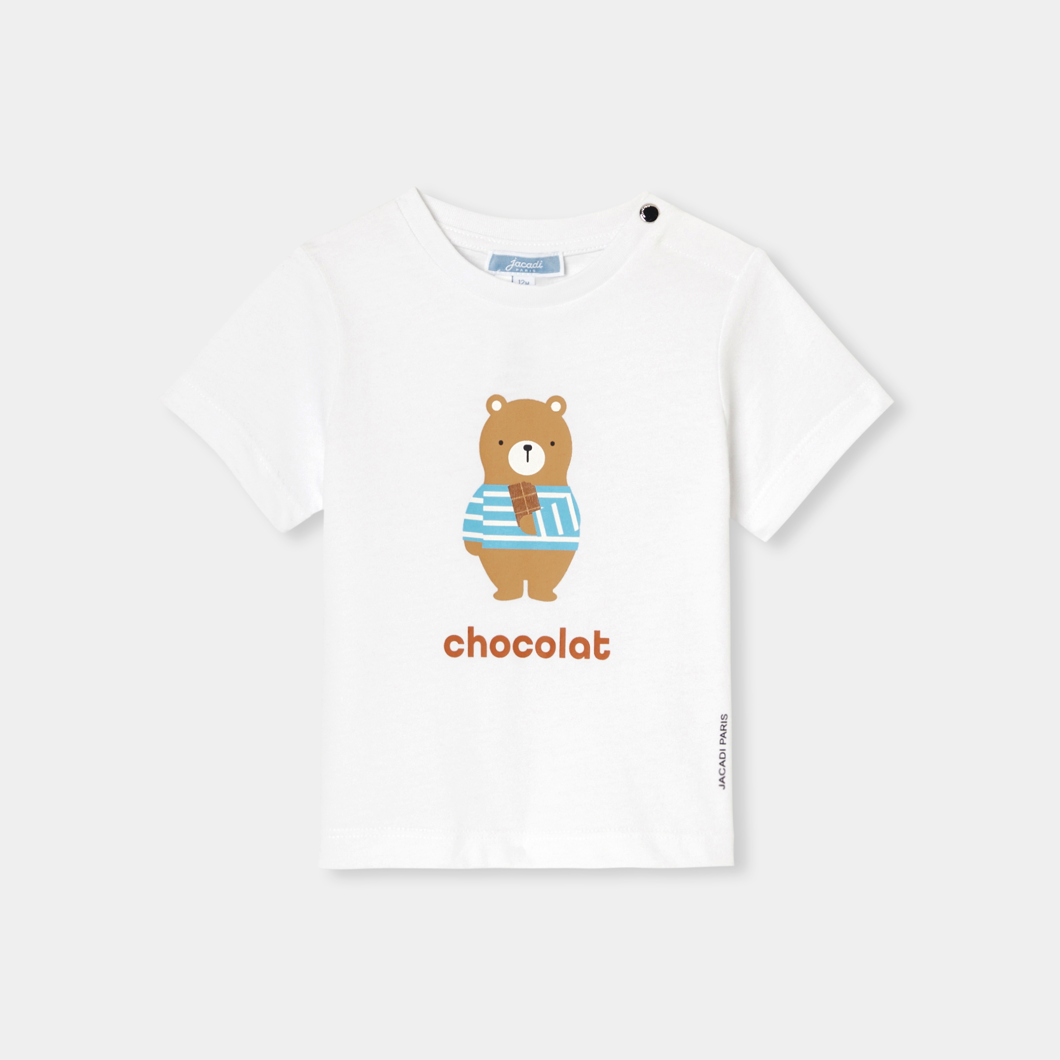 Tricou din bumbac pentru baieti cu imprimeu ursulet si mesaj „chocolat”