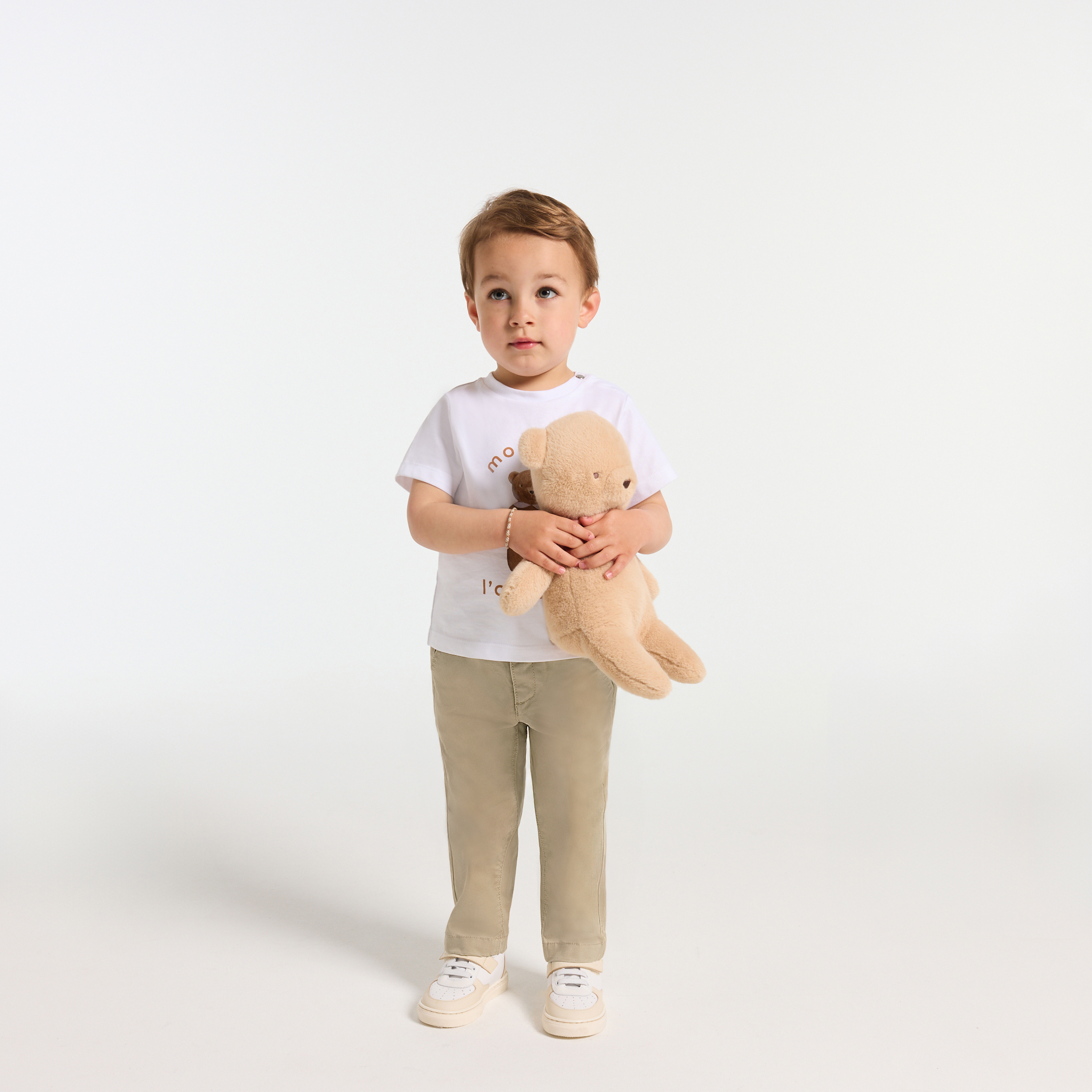 Pantaloni bej pentru baieti din twill de bumbac organic