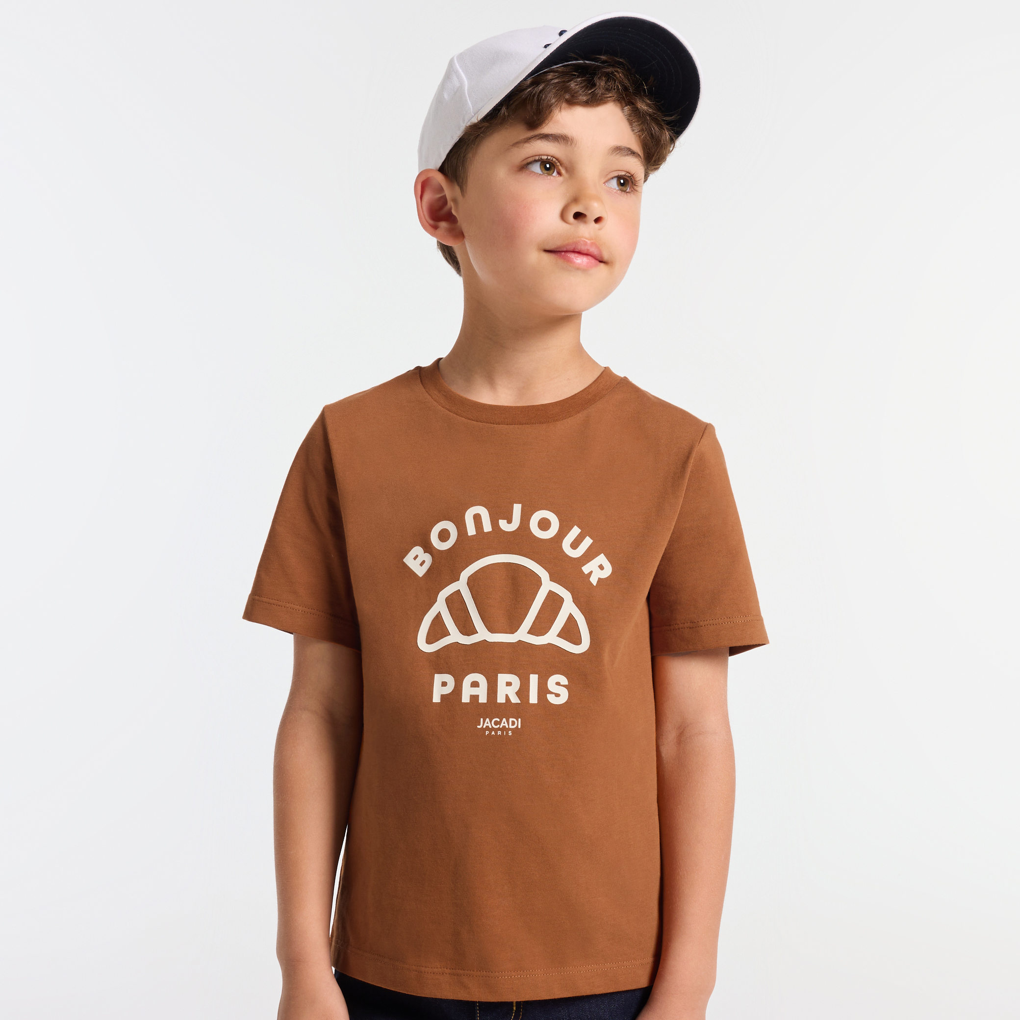 Tricou baieti Bonjour Paris bumbac organic cu imprimeu croissant