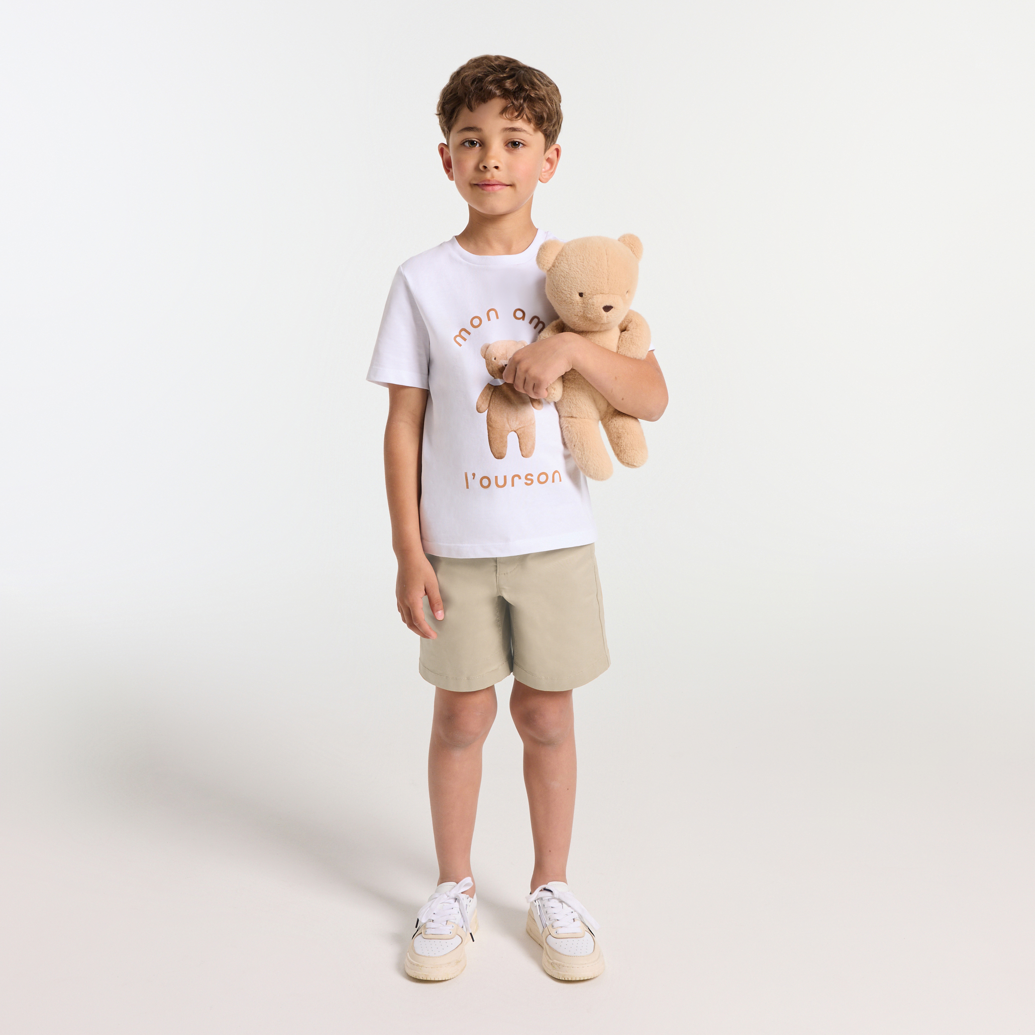 Bermude baieti din twill de bumbac bej