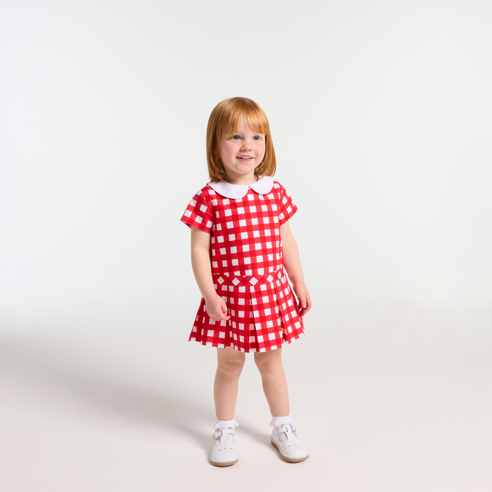Rochie fetite din poplin cu imprimeu gingham si guler rotund