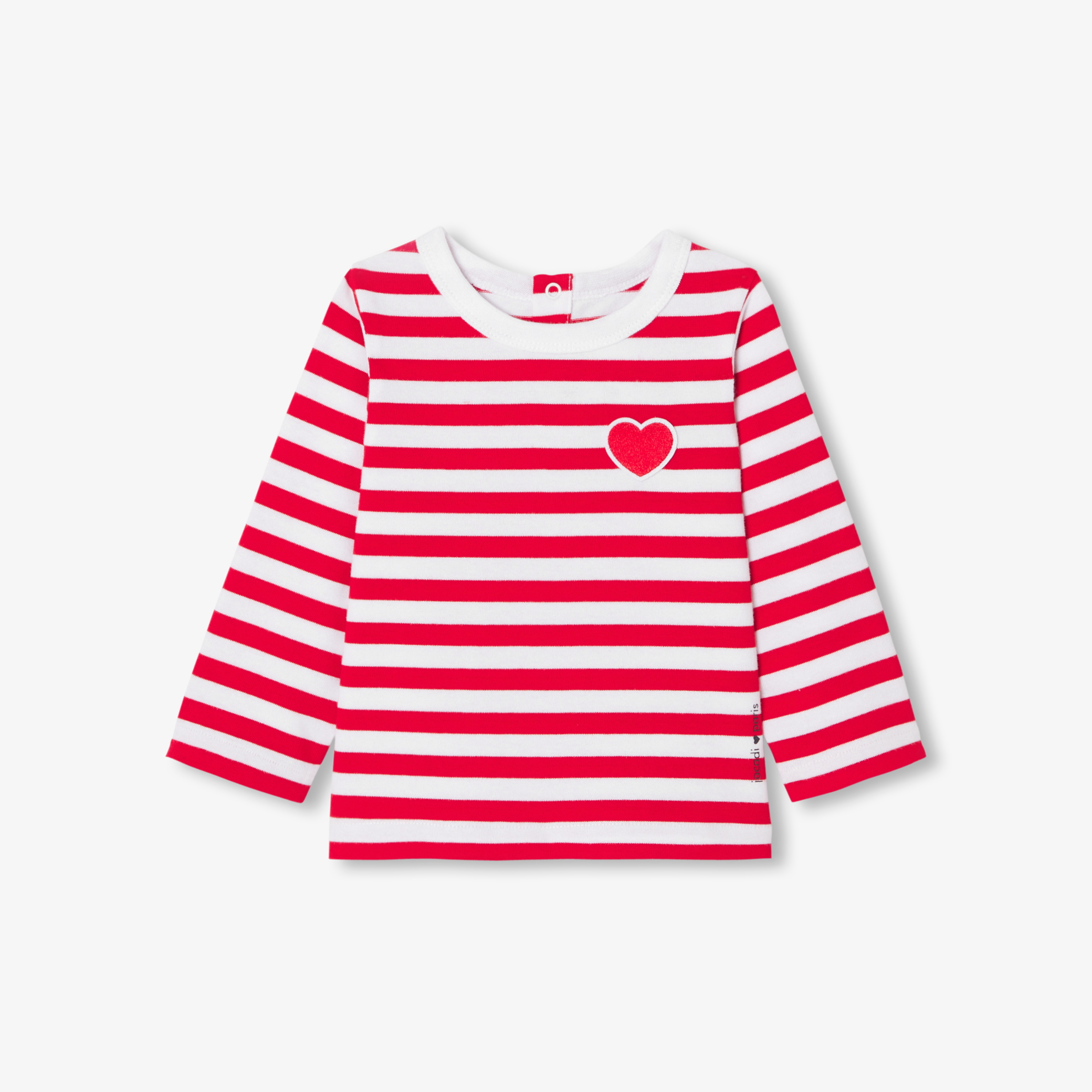 Tricou breton fetite cu dungi rosii si inima aplicata